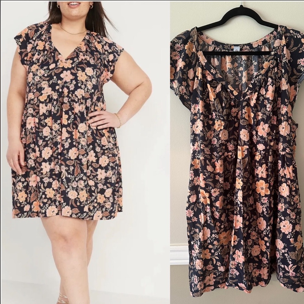 Old navy blue orange n floral dress 2X